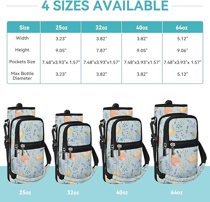 25/32/40/64oz Water Bottle Bag Holder Carrier-Insulated Crossbody Sling Case Sleeve with Strap & Pockets for Men Women Gym Cycling Travel Walking Hiking Camping-CubbioJoy