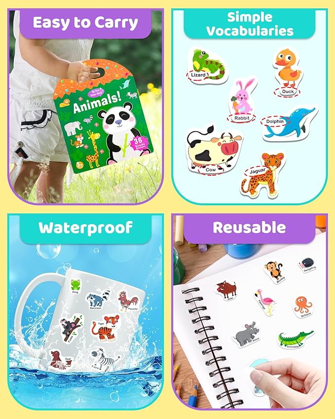 Benresive Reusable Sticker Books for Kids 2-4, Sticker Books for Toddlers 1-3 2-4, Toddler Travel Toys Activities Crafts Gifts - Animals-CubbioJoy