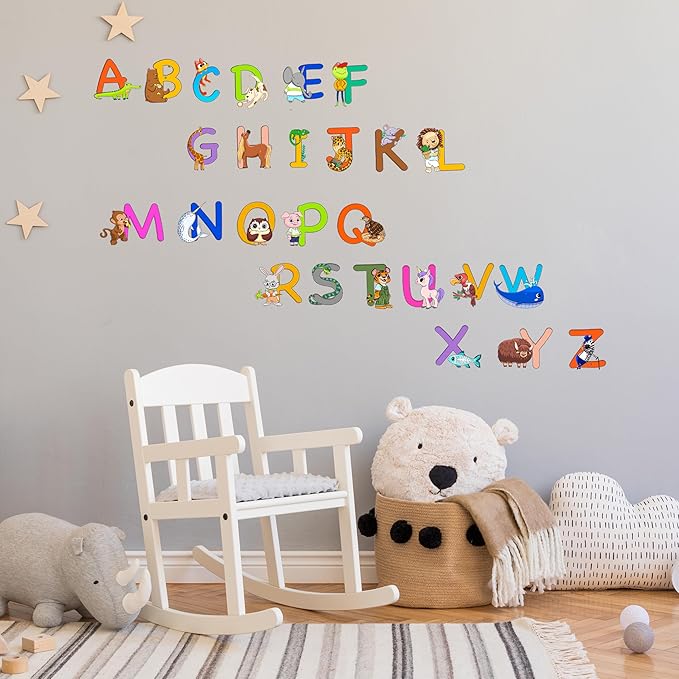ABC Educational Wall Stickers for Kids - Animal Alphabet Wall Decals by Lipastick - Peel and Stick Letters for Boys and Girls Bedroom, Baby Room, Nursery Decor - Removable Wall Art-CubbioJoy
