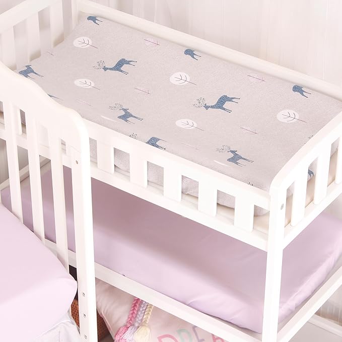 CaSaJa 4-Piece Crib Bedding Set for Boys and Girls, Nursery Baby Bedding Set Including Quilted Comforter with Fitted Crib Sheet and Changing Pad Covers, Reversible Quilt Design, Reindeer Forest-CubbioJoy