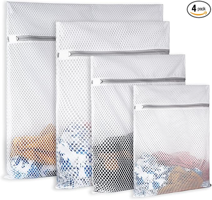 4Pcs Durable Honeycomb Mesh Laundry Bags for Delicates Reusable Wash Bag(1XX-Large 24 x 24 Inches,1X-Large 20 x 24 Inches,1 Large 16 x 20 Inches, 1 Medium 12 x 16 Inches)-CubbioJoy