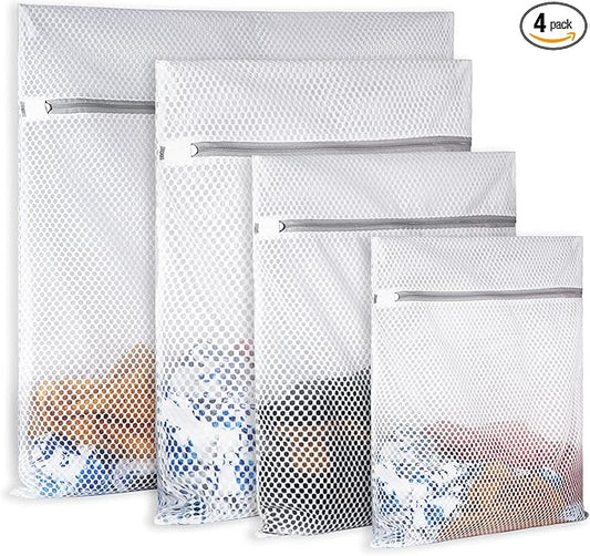 4Pcs Durable Honeycomb Mesh Laundry Bags for Delicates Reusable Wash Bag(1XX-Large 24 x 24 Inches,1X-Large 20 x 24 Inches,1 Large 16 x 20 Inches, 1 Medium 12 x 16 Inches)-CubbioJoy