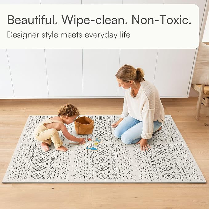 Baby Play Mat for Floor – 4x6ft Boho | Soft Non Toxic Premium EVA Foam Tiles for Tummy Time, Crawling & Playroom – Waterproof Interlocking Floor Mat for Babies & Toddlers by Lillefolk (6 Tiles)-CubbioJoy