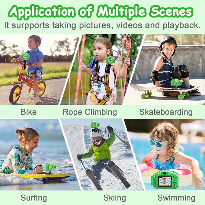 Agoigo Kids Waterproof Camera - Children Underwater HD Video Digital Camcorder, Portable Travel Toy for Toddler - Ideal Christmas Birthday Gifts for Boys Girls Age 3-12 with 32GB Card (Green)-CubbioJoy