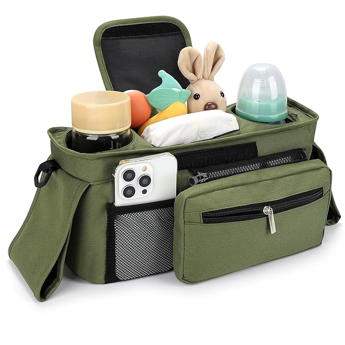 Accmor Universal Stroller Organizer with Insulated Cup Holder Detachable Phone Bag and Shoulder Strap,Stroller Bag Caddy Organizer Fits for Uppababy, Baby Jogger, Britax Strollers-CubbioJoy