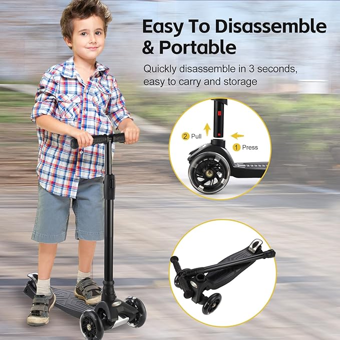 3 Wheel Scooter for Kids Ages 6-12,Kids Scooter with Light Up Wheels, Sturdy Deck Design, and 4 Height Adjustable Suitable for Kid Ages 3-12-CubbioJoy