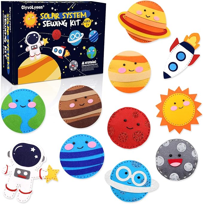 CiyvoLyeen Space Sewing Kit for Kids Solar System DIY Activity Kids Felt Craft Supplies for 7 8 9 10 11 12 Girls and Boys Educational Beginners Sewing Set of 11-CubbioJoy