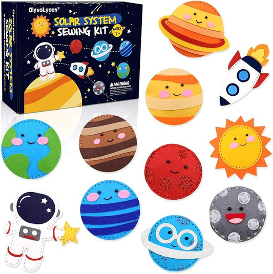 CiyvoLyeen Space Sewing Kit for Kids Solar System DIY Activity Kids Felt Craft Supplies for 7 8 9 10 11 12 Girls and Boys Educational Beginners Sewing Set of 11-CubbioJoy