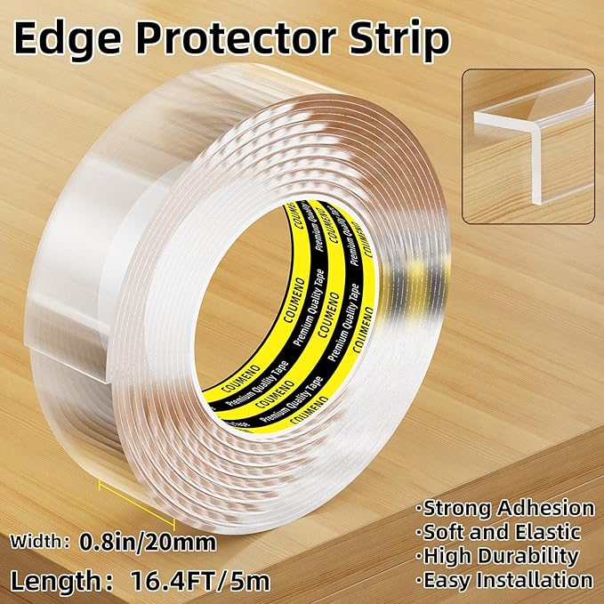 Clear Edge Protector,Safe Corner Protector, Anti-Sharp Edge Protector, for Furniture, Drawers, Tables, Cabinets 0.8inX16.4FT-CubbioJoy