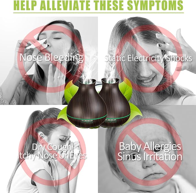 BZseed Aromatherapy Essential Oil Diffusers,2 PCS 550ml High Mist Output Humidifiers for Large Room, Home, Waterless Auto-Off, 7 Color LED Lights Cool Mist Humidifier Ultrasonic Diffusers-CubbioJoy