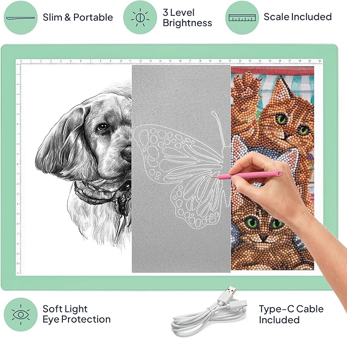iVyne Corded Light Pad for Weeding Vinyl - A4 Light Box for Drawing - Light Board for Tracing - Light Box for Diamond Painting, Weeding Vinyl, Sketching, Tracing (Green)-CubbioJoy