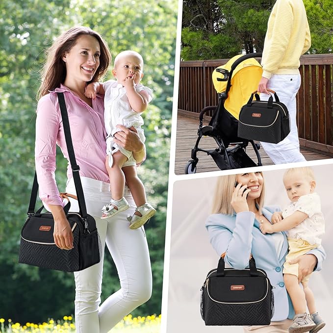 Breastmilk Cooler Bag with Ice Pack Fits 6 Baby Bottles up to 9 Ounce, Wearable Breast Pumps Cooler Bag for Nursing Mom Daycare, Work, Travel- Black-CubbioJoy