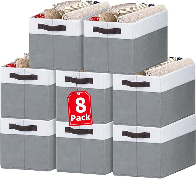 Criusia Large Storage Baskets 8 Pack Versatile Fabric Storage Bins for Closet Cabinet Wardrobe Nursery Pantry | Nursery Organizer Bins for Baby Diaper Toys Clothes | Housewarming Mothers Day Gift-CubbioJoy
