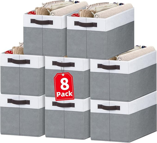 Criusia Large Storage Baskets 8 Pack Versatile Fabric Storage Bins for Closet Cabinet Wardrobe Nursery Pantry | Nursery Organizer Bins for Baby Diaper Toys Clothes | Housewarming Mothers Day Gift-CubbioJoy