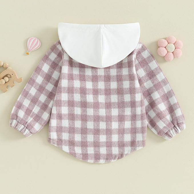 Douhoow Toddler Baby Plaid Jacket Baby Boy GIrl Flannel Hoodies Zip Up Hooded Fall Winter Outerwear Coat-CubbioJoy