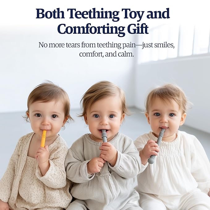 Babies Teether Teething Toys , Montessori Toy Teethers for 0-36 Months, Infant Sensory Relief Teething Stick Toys, Parent Baby Essentials, Baby Gift Teether – BPA‑Free, Food‑Grade Silicone 6 Pack-CubbioJoy