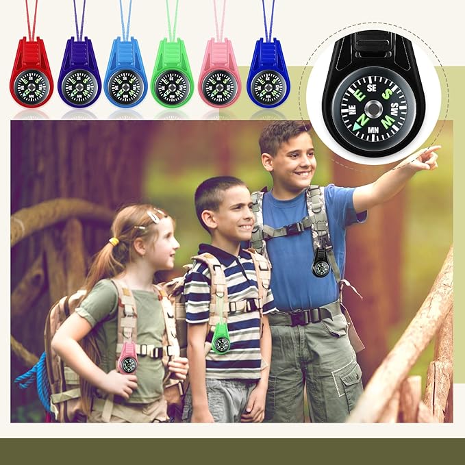 Compass for Kids Hiking and Survival Small Mini Pocket Compasses Keychain Lanyard Boy Scout Party Favor Toy Set, Bulk-CubbioJoy