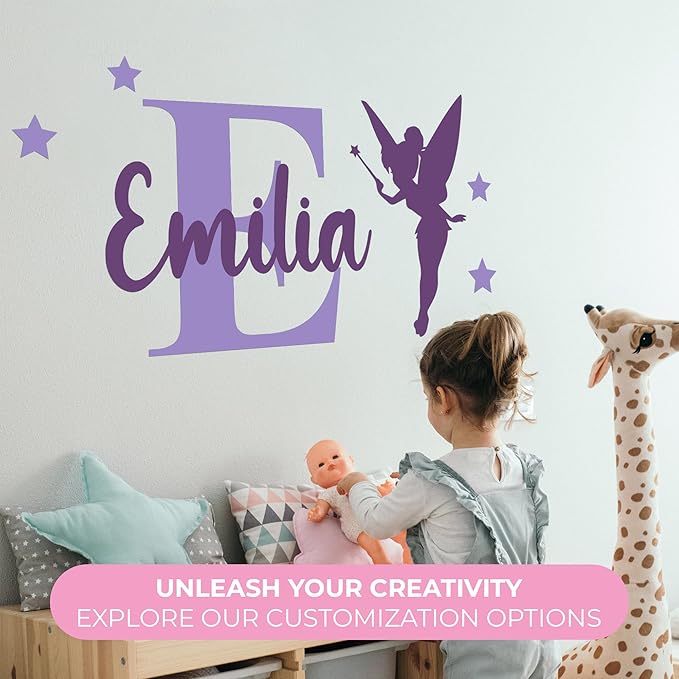 CRYPTONITE Personalized Name & Initial Tinkerbell Vinyl Wall Decals - Baby Girl Bedroom Decor - Fairy & Princess Wall Decals (A. Tinkerbell)-CubbioJoy