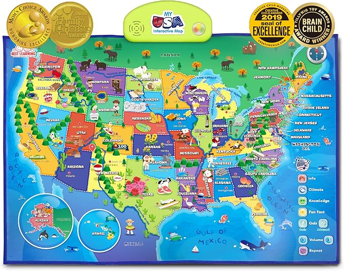 BEST LEARNING i-Poster My USA Interactive Map - Educational Talking Toy for Kids of Ages 5 to 12 Years Old-CubbioJoy
