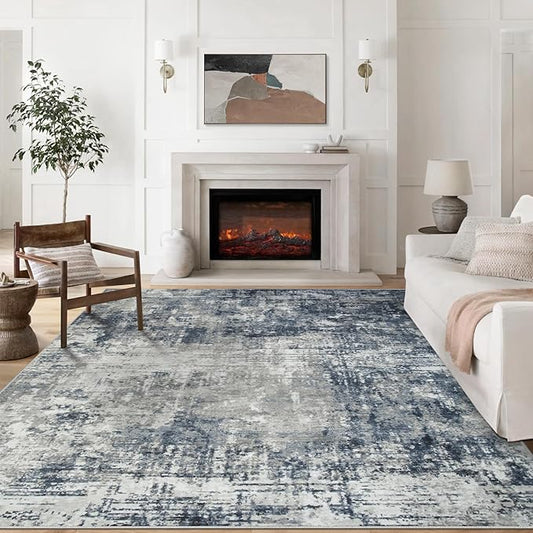 9x12 Area Rugs for Living Room Rug Washable: Modern Large Rug for Dining Room Bedroom Carpet Non Slip 9 by 12 Indoor Abstract Nursery Home Office Blue Grey-CubbioJoy