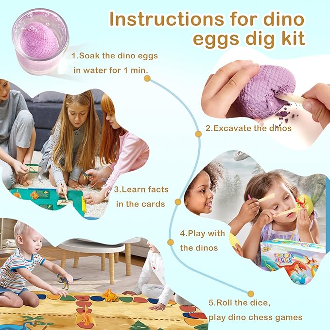 Dino Fossil Eggs Dinosaur Toys - 12 Dinosaur Eggs Dig Excavation Kit w Play Mat for Kids Ages 5-7 Easter Basket Essentials STEM Toy Christmas Birthday Gift for Boys Girls 3 4 5 6 7 8 + 8-13 Years Old-CubbioJoy