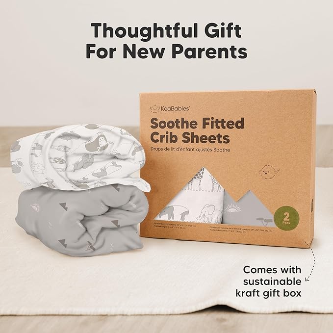 KeaBabies 2-Pack Organic Crib Sheets for Boys, Girls - 52x28 Fitted Crib Mattress Sheet Neutral, Breathable Jersey Cotton Cover for Baby Bed, Toddler Mattress, Soft & Cute Prints (Savannah)-CubbioJoy