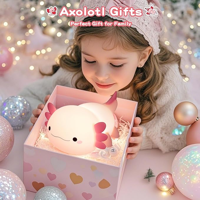 Axolotl Lamp,Cute Axolotl Night Light,Dimmable Silicone Animal Nursery Night Light,Adorable Rechargeable Squishy Novelty Bedside Touch Lamp,Baby Room Decor, Axolotl Gifts for Kids/Girls-CubbioJoy