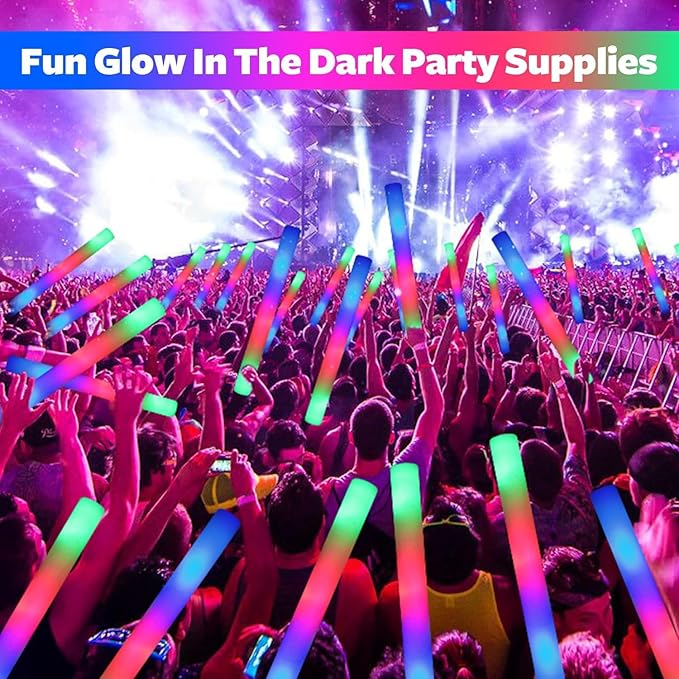 48 PCS LED Foam Glow Sticks Bulk, Glow in the Dark Party Supplies with 3 Modes Colorful Flashing, Neon Party Favors for Birthday, Wedding, Carnival, Concert, New Year-CubbioJoy