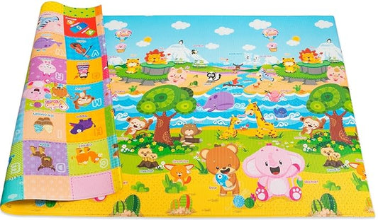 Baby Care Play Mat (Large, Playful - Pinko & Friend) 82'' x 55'' Original One-Piece Reversible Rollable Waterproof Play Mat for Infants, Babies, Toddler, and Kids-CubbioJoy