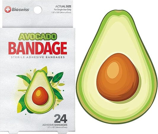 BioSwiss Bandages, Avocado Shaped Self Adhesive Bandage, Latex Free Sterile Wound Care, Fun First Aid Kit Supplies for Kids, 24 Count-CubbioJoy