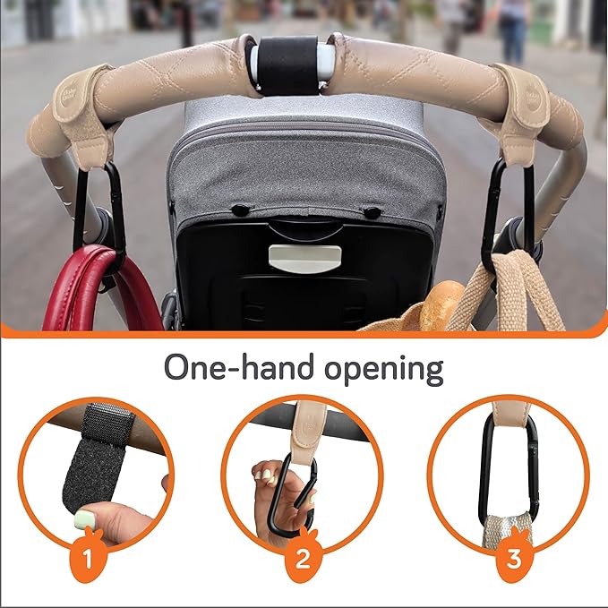 Baby Uma Stroller Hooks for Bags (2 Pack) - Leather-Style Stroller Clips and Hooks, Non-Slip Stroller Accessories, Carry 11 lbs Per Stroller Hook, Universal Baby Essentials & Stroller Accessories-CubbioJoy