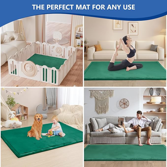 Baby Play Mat for Floor,1.3" Thick Memory foam Tummy Time Mat for Toddlers,Infants,kids,Water-Repellent Soft Nursery Rug,Extra Large Non Slip for Crawling&Yoga,Tatami Style for Living Room(Dark Green)-CubbioJoy
