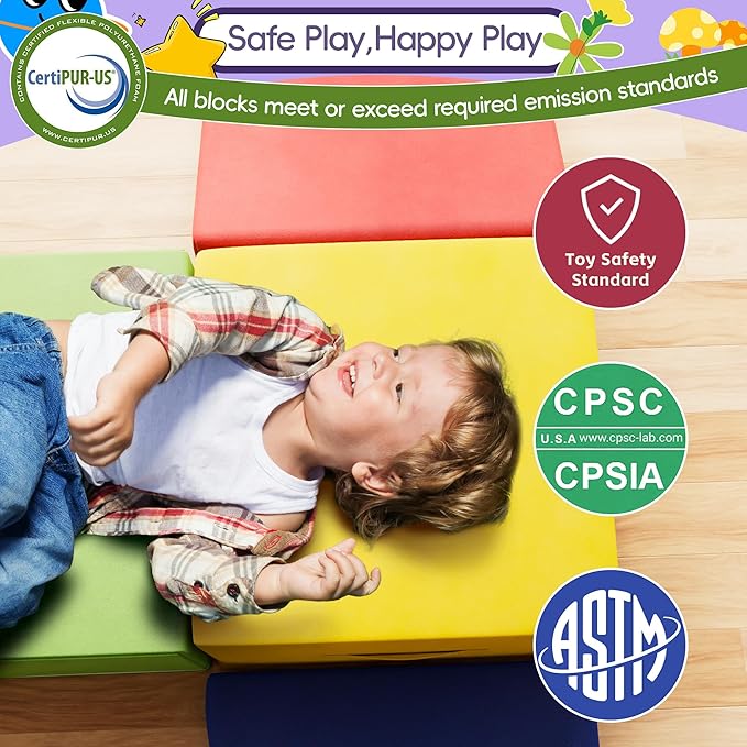 4 Piece Foam Climbing Blocks for Toddlers, Baby Climbing Gym with Ultra High Density Foam for Crawling and Sliding, Indoor Soft Play Set for Infant, Babies & Kids - Multicolor (Multicolor B, 4-Piece)-CubbioJoy