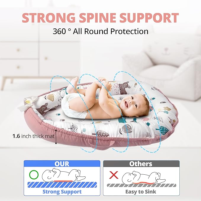 Baby Lounger - Baby Lounger for Newborn 0-24 Months, Breathable, Soft Cotton Baby Nest, Portable Infant Lounger for Home & Travel, Newborn Essentials Gift (Pink Deer)-CubbioJoy