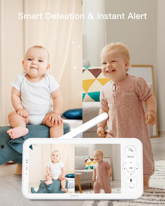 ARENTI Baby Monitor with 2 Cameras, 2K/3MP WiFi 6 Camera and Audio, 5-inch Wireless Screen, Smartphone App, Super Night Vision, Crying Detection, Auto Tracking, Temp&Humidity Sensor (D3 Set)-CubbioJoy