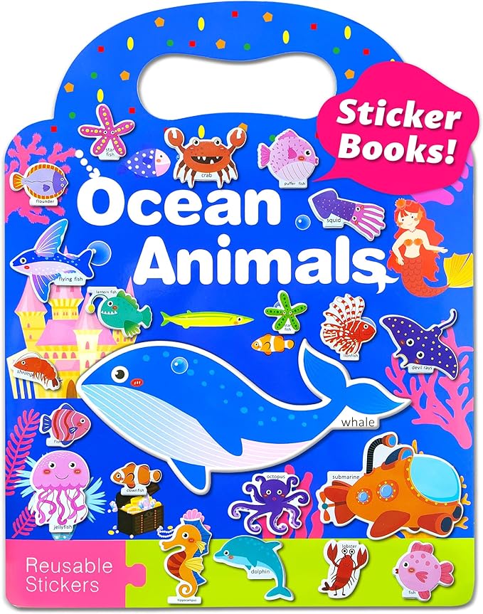 Benresive Reusable Sticker Books for Kids 2-4, Sticker Books for Toddlers 1-3 2-4, Toddler Travel Toys Activities Crafts Gifts - Ocean-CubbioJoy