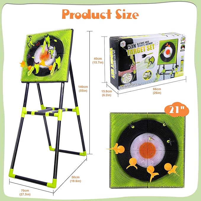 Axe Throwing Game for Backyard,Plastic Axe Throwing Game Set,Ax Throwing Game Set for Adults,Contains Foldable Axe Throwing Board,Axes,Bows and Arrows and 3 Types of Darts for Family Games-CubbioJoy