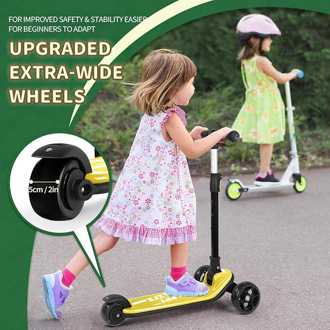 Besrey Kick Scooter for Kids Ages 3-10, 3-Wheel Folding Scooter with Adjustable Height, LED Light Wheels, Extra Wide Deck for Outdoor Activities-CubbioJoy