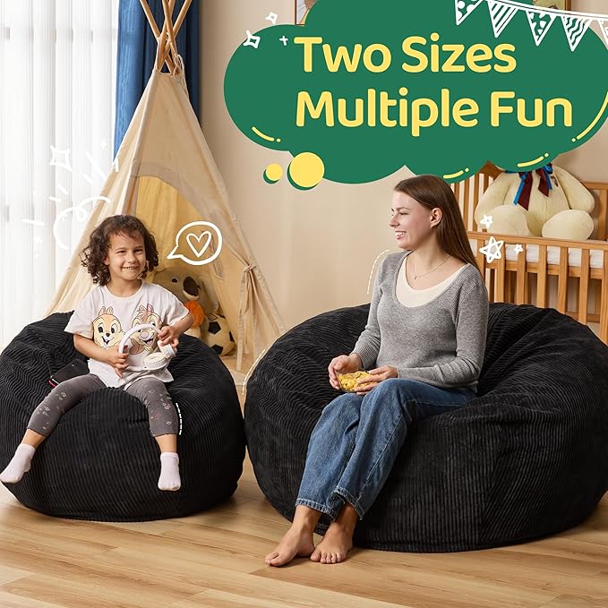 Bean Bag Chairs Teardrop Bean Bag Chair Beanbag Chair with Memory Foam Filled Machine Washable Cover for Living Room, Bedroom (Small,Black)-CubbioJoy