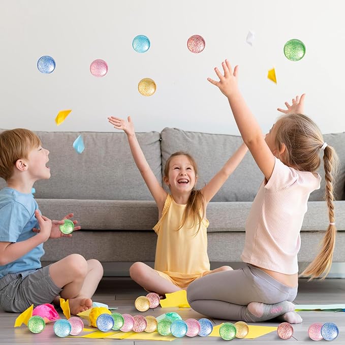 JOYIN 24 PCS Glitter Bouncy Balls, 6 Styles 32mm Assorted Bouncy Balls Bulk with Storage Bag, Bounce Toys for Kids Party Favors Birthdays Gifts Goodie Bags Stuffers Carnival Prizes-CubbioJoy