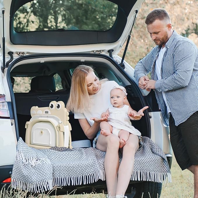 Collapsible Baby Bathtub for Newborn, Foldable Baby Bath Tub with Thermometer & Soft Floating Cushion & Drain Hole, Portable Travel Infant Bath Tubs for Newborns to Toddlers 0-36 Months Boys, Beige-CubbioJoy