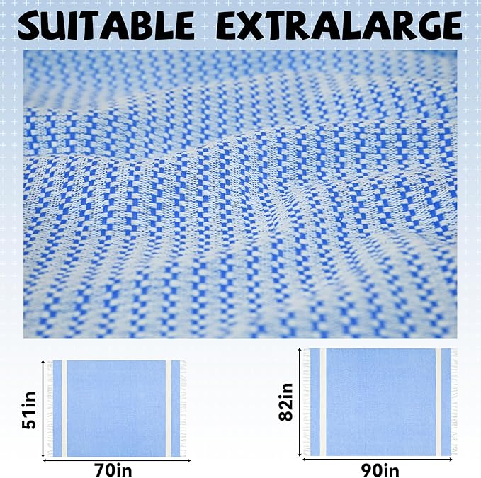 Blue Woven Throw Blanket Lightweight Large Soft Nautical Shark Lake House Kids Teen Boy Baby Nursery Decor Bedroom Bed Living Room Accessories Sofa Couch Chair Cover Decorative New Apartment Essential-CubbioJoy