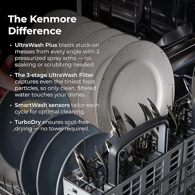 Kenmore 22-14625 24" Built-In Dishwasher - Quiet Tub with TurboDry, Leak, & SmartWash Soil Detection - 15 Place Settings - 49 DBA - ENERGY STAR Certified - Fingerprint Resistant Stainless Steel-CubbioJoy