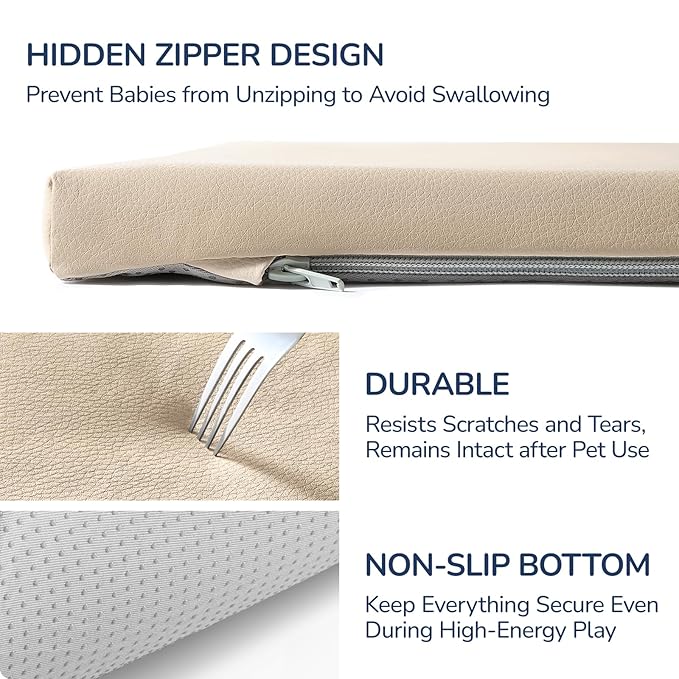 Baby Play Mat for Floor,1.3'' Thick Memory Foam Play Mat,50''x50'' Tummy Time Mat with PU Leather,Cushioned & Waterproof Playpen Mats,Non Slip Crawling Padded for Toddlers,Infants,Kids-CubbioJoy