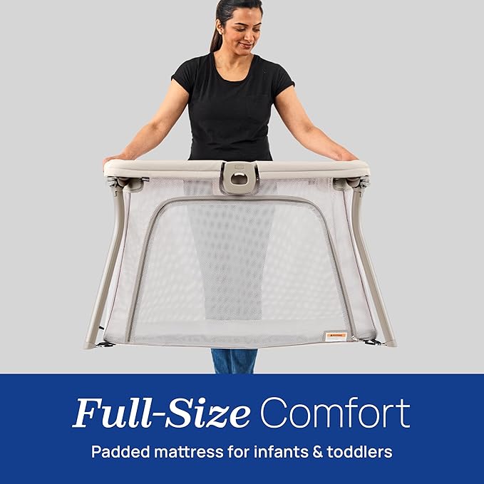 Chicco Alfa Lite Lightweight Travel Playard, Portable Playpen for Babies and Toddlers, Snap-Open/Compact Fold Design, 13 lbs., Baby Travel Essential | Dove/Beige-CubbioJoy