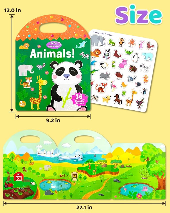 Benresive Reusable Sticker Books for Kids 2-4, Sticker Books for Toddlers 1-3 2-4, Toddler Travel Toys Activities Crafts Gifts - Animals-CubbioJoy