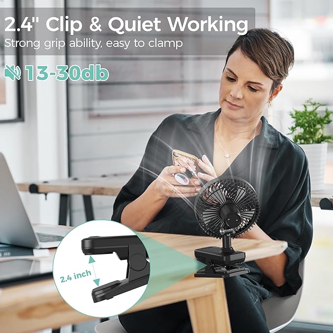 7-Inch Clip On Fan,10000mAh Rechargeable Battery Operated Desk Fan,Auto Oscillation Stroller Fan,Max 40Hrs Cooling,4 Speeds Table Fan with Sturdy Clamp for Golf Cart Office Treadmill Travel Outdoor-CubbioJoy