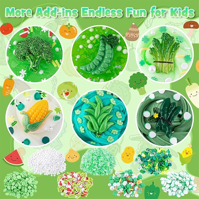 6 Packs Gradient Green Slime Kit - Cloud Butter Clear Slime, Crunchy Slimes for Kids with Various Slime Add-ins, Non Sticky Slimes Party Favors for Girls and Boys-CubbioJoy