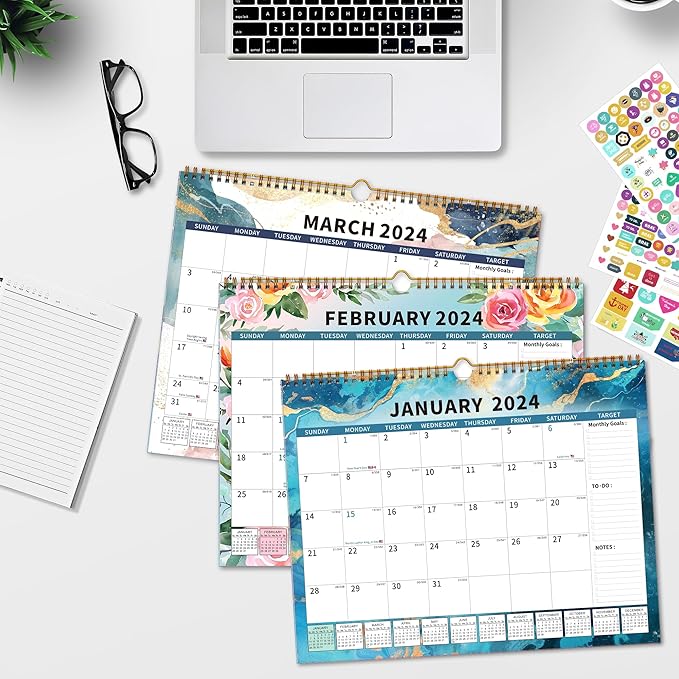 Calendar 2024-2025 Planner Wall Hanging Spiral Bound Magnetic Fridge Calendars 15" x 12", Use Jan 2024 - Jun 2025-CubbioJoy