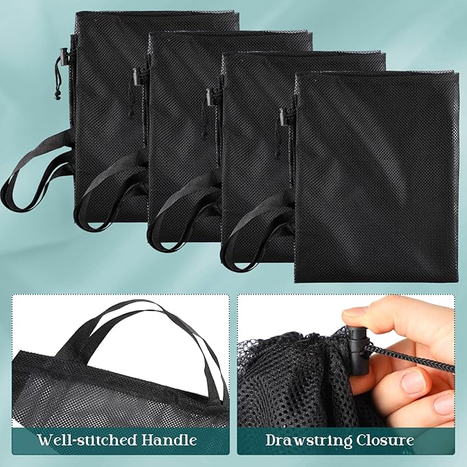 Aliceset 4 Pcs 24 x 36 Inches Mesh Laundry Bags with Drawstring Black Heavy Duty Mesh Laundry Bag with Handles Machine Washable Sheet for College Dormitory Family and Apartment Dwellers-CubbioJoy